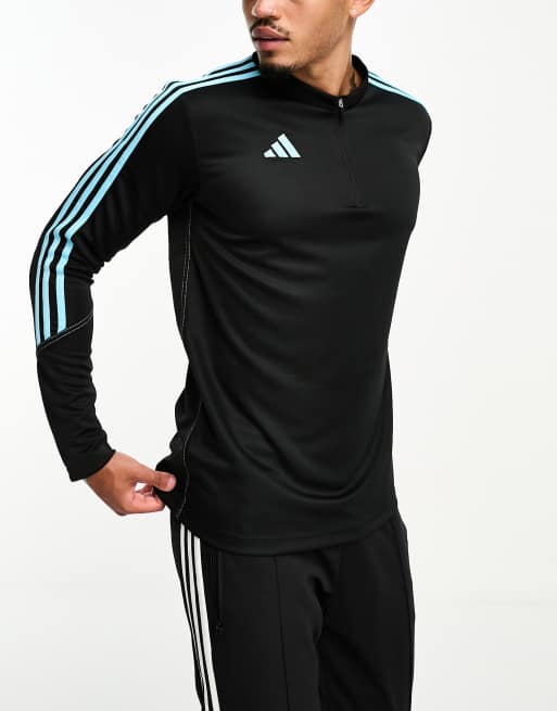 adidas Football Tiro 23 1 4 zip sweatshirt in black and blue