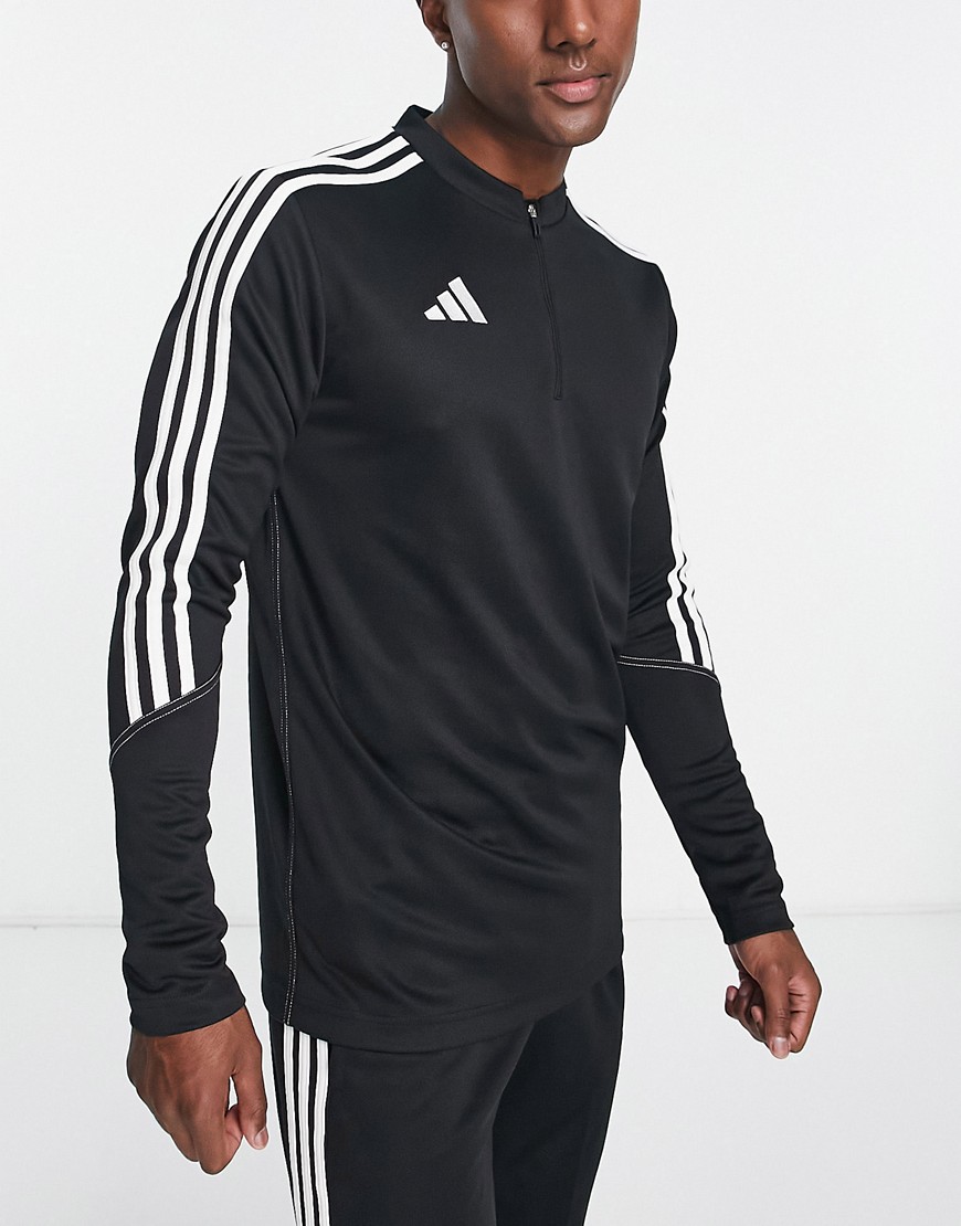 adidas Football Tiro 23 1/4 zip sweatshirt in black and white