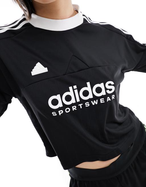 adidas Football Tiro 3-stripes long sleeve top in black, 3 of 4