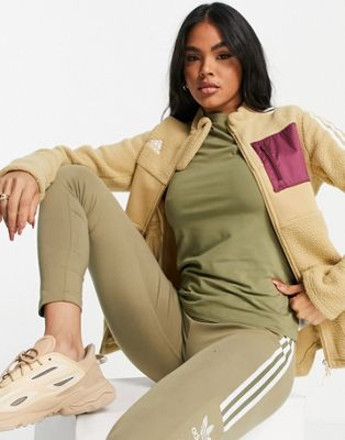adidas Football Tiro borg jacket with patch pocket in beige
