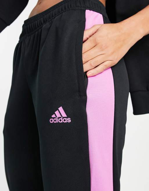 Black and hot sale pink adidas joggers