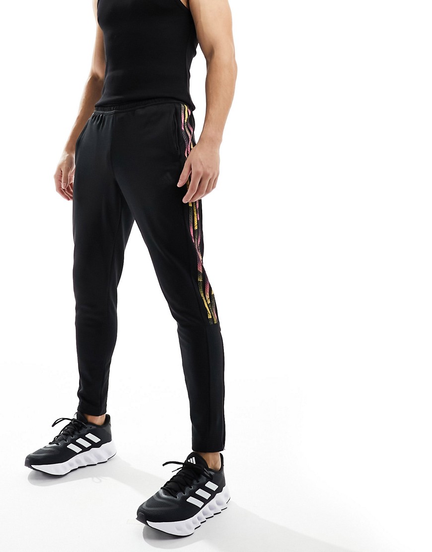 adidas Football Tiro joggers in black with multicolour stripes