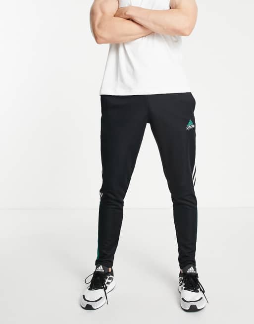 Adidas Football Tiro joggers with green stripes in black ASOS
