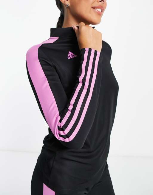 adidas - Football Tiro - Lang sweatshirt i sort og pink med 1/4-lynlås
