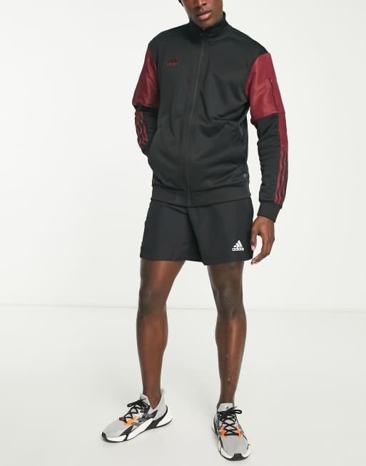 adidas Football Tiro panelled track jacket in black and burgundy