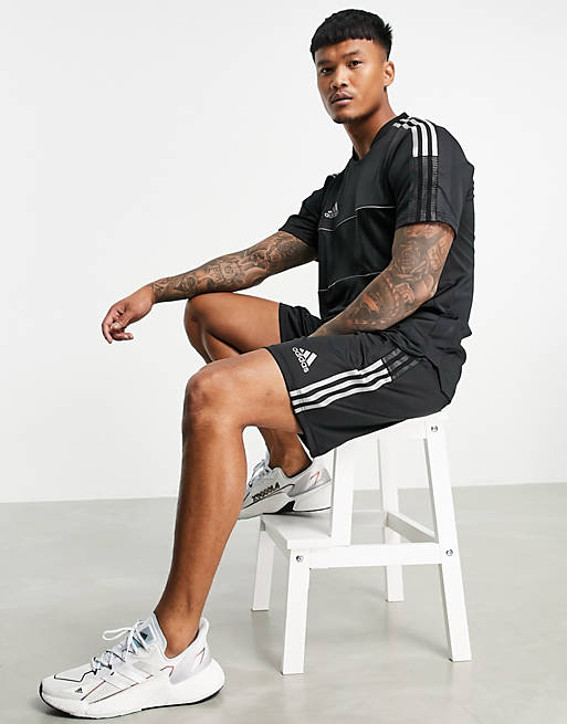  adidas Football Tiro shorts with reflective three stripes in black 