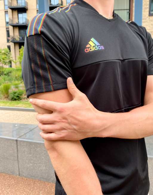 adidas Football Tiro t-shirt with rainbow stripe in black