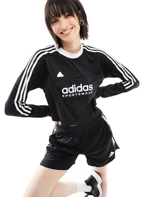 adidas Football - Tiro - Top a maniche lunghe nero con 3 strisce