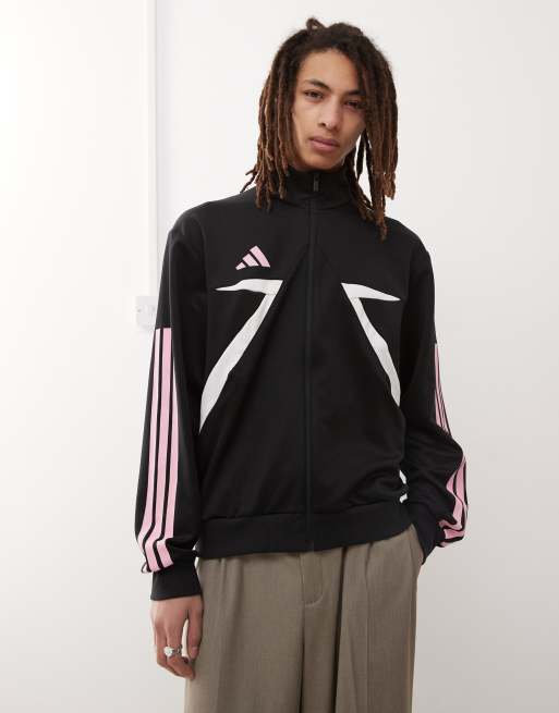 adidas Football Tiro track jacket in black and pink
