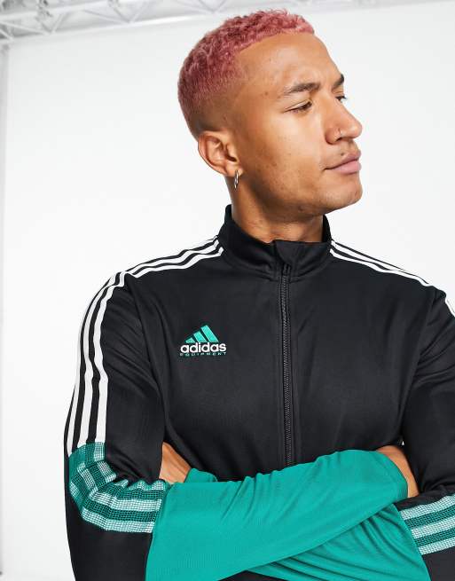 adidas Football Tiro track jacket with green stripes in black