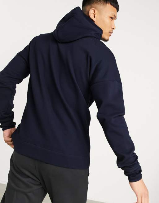 adidas Football ZNE 3 stripe zip thru hoodie in navy ASOS