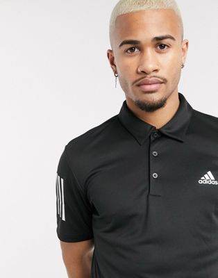 adidas Golf 3 stripe polo shirt in black | ASOS