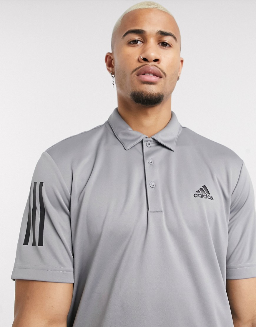 Adidas golf 3 stripe polo shirt in grey