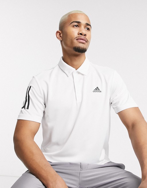 adidas golf 3 stripe polo shirt in white