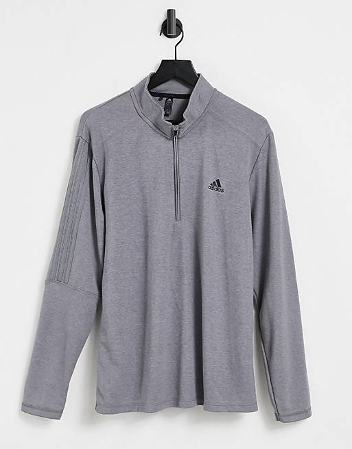 adidas Golf 3 stripe quarter zip sweatshirt in grey
