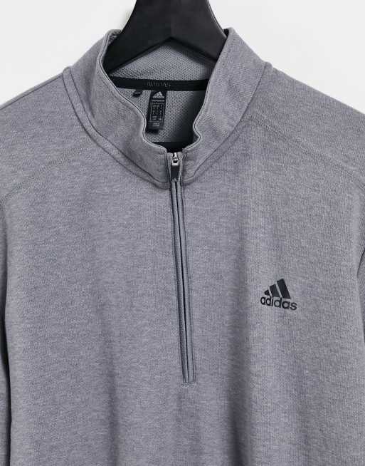 adidas Golf 3 stripe quarter zip sweatshirt in grey