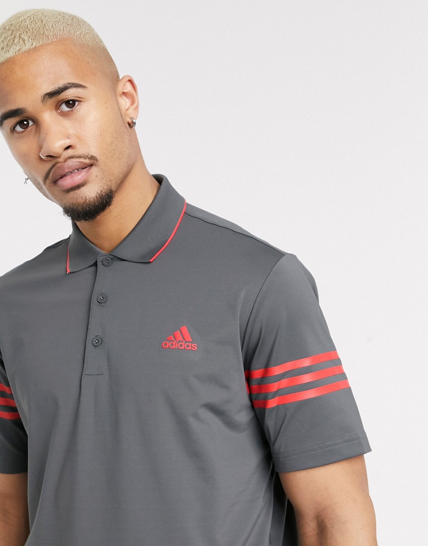 Adidas golf 365 3 stripe sleeve polo shirt in black and red