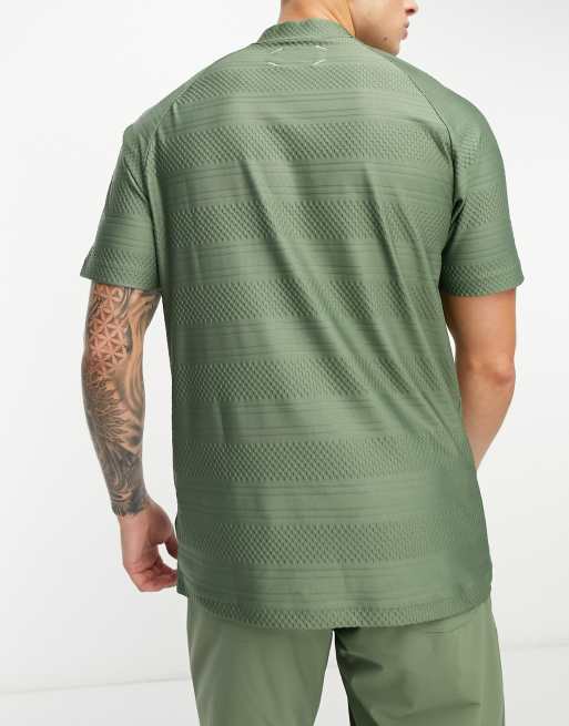 adidas Golf Adicross high neck pocket t-shirt in green textured stripe, 3 of 4