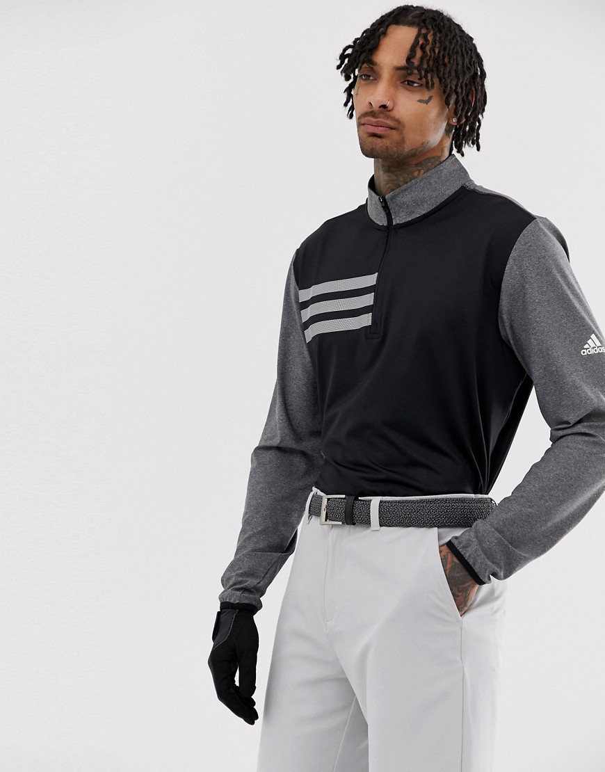 Adidas Golf - Competition - Felpa con zip a 1/4 e 3 strisce nera-Nero