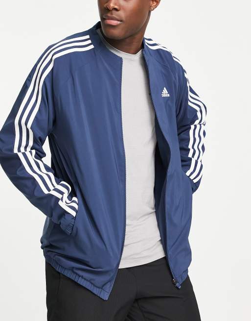 adidas Golf – Granatowa kurtka zapinana na zamek z podszewką i trzema paskami