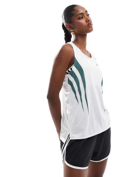 adidas - Hardlopen - Adizero - Archive - Hardloopsinglet in wit en blauwgroen - view 1