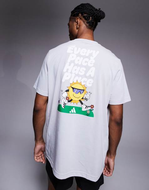 adidas - Hardlopen - T-shirt met zonprint op de achterkant gebroken grijs - view 1