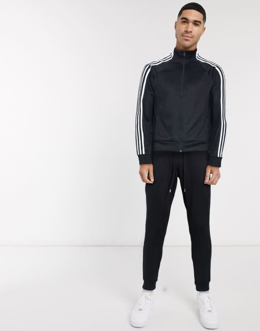 adidas - ID - Trainingstop met 3- strepen en drukknopen in zwart