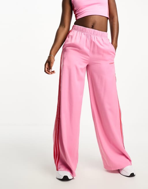 adidas Island Club three stripe wide leg joggers in pink