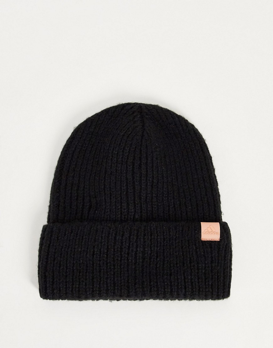 adidas knitted cuff beanie with tag in black