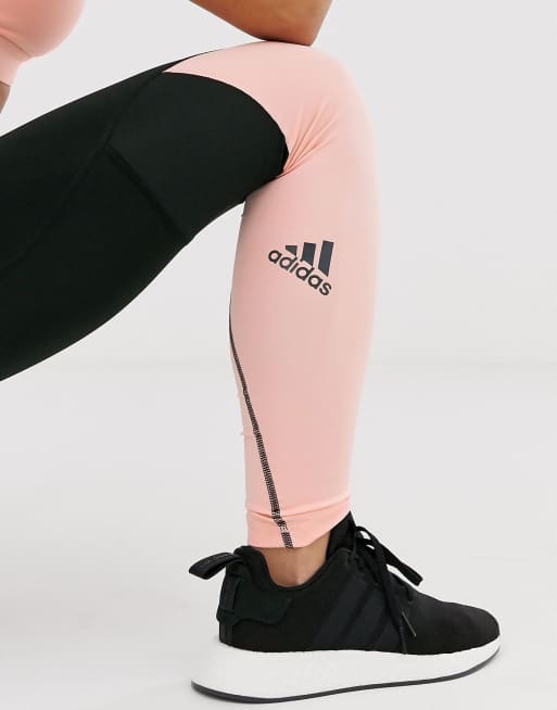 adidas Legging de sport motif color block Noir et rose ASOS