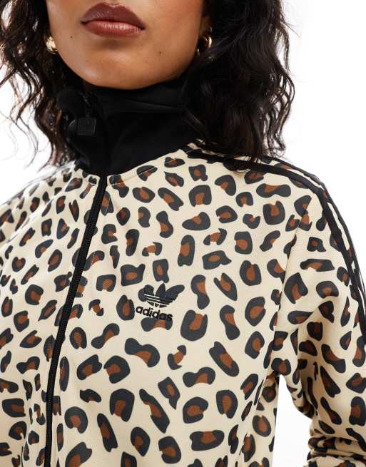 adidas Leopard Firebird Track Top in black