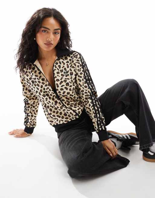 adidas leopard print Firebird Track Top in black BLACK ASOS