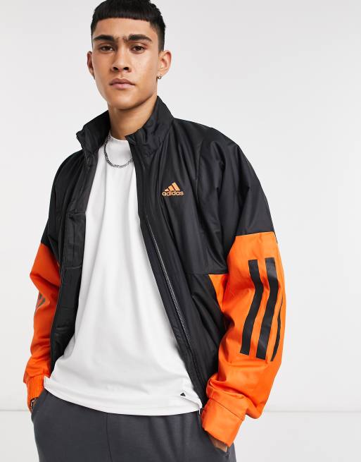 Orange and black sales adidas windbreaker