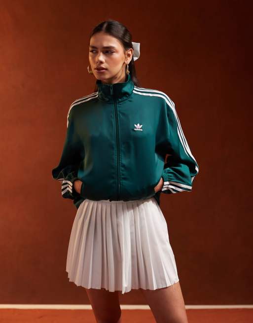 adidas Loose Satin Track Top in Green