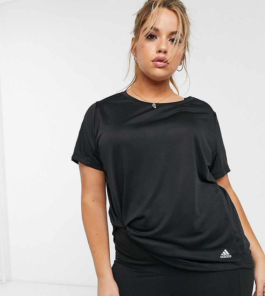 Adidas – Löpning – Svart t-shirt i plusstorlek med 3 ränder