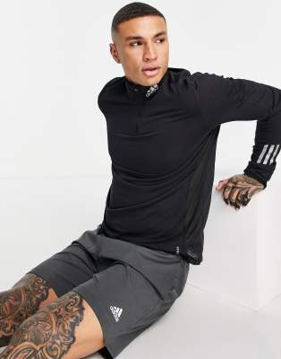 adidas – Löpning – Svart varm topp med 1/2-lång dragkedja och logga