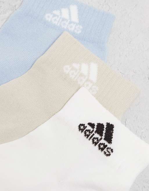 adidas - Lot de 3 paires de chaussettes - Blanc, bleu et taupe, 4 de 4