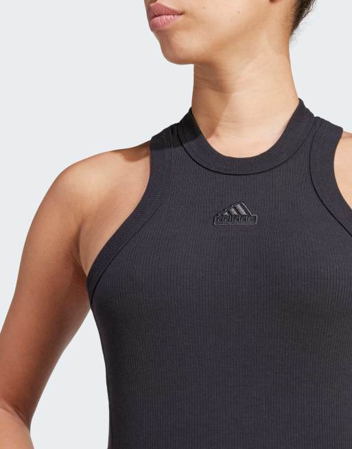 adidas Lounge – Czarny krótki prążkowany top bez rękawów, 3 z 4