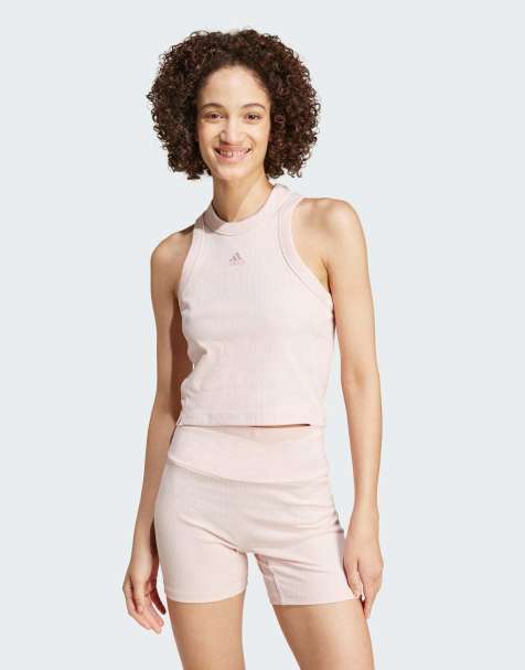 adidas - Lounge - Geribbelde cropped tanktop in zanderig roze - view 1