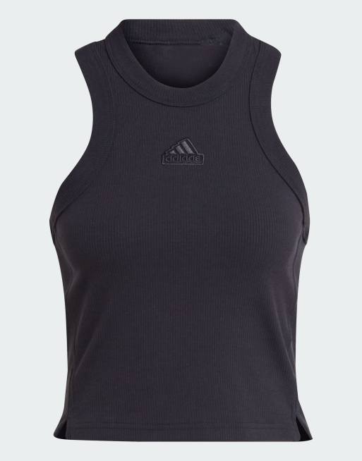 adidas – Lounge – Geripptes Cropped Tanktop in Schwarz, 2 von 4
