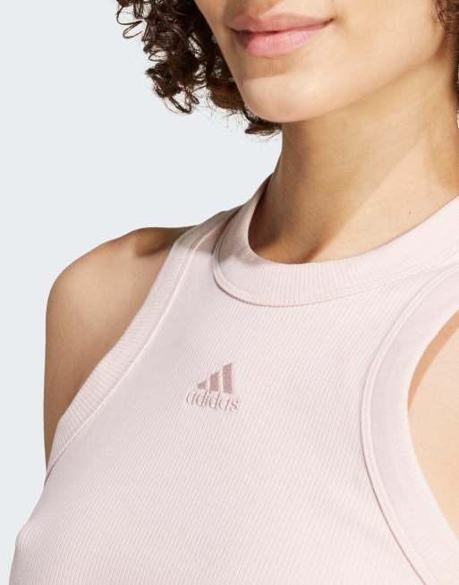 adidas Lounge – Jasnoróżowy krótki prążkowany top bez rękawów, 2 z 4