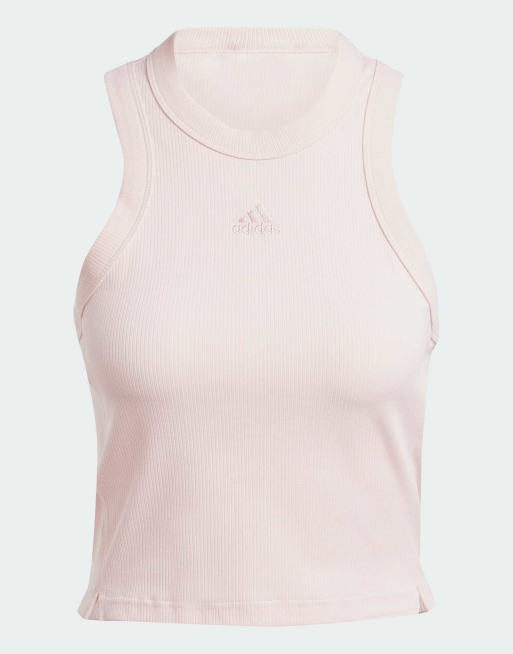 adidas Lounge – Jasnoróżowy krótki prążkowany top bez rękawów, 4 z 4