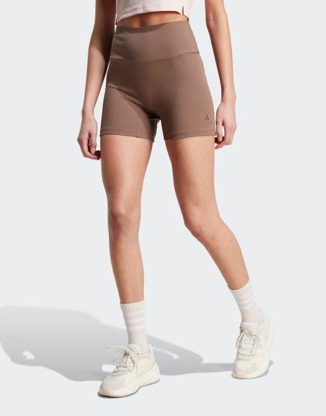adidas Lounge ribbed high-waist shorts in brown - view 1