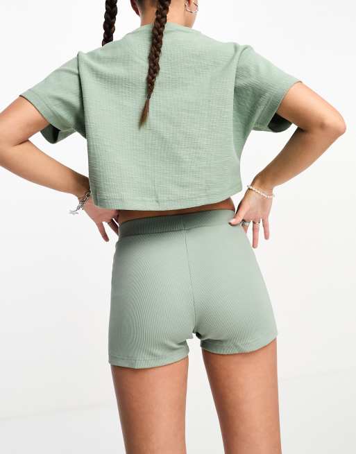 Women's Clothing - Lounge Rib Booty Shorts - Green