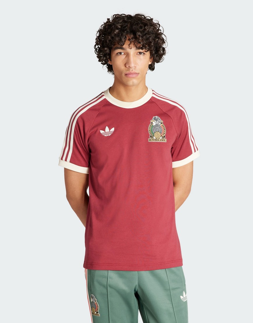 adidas Mexico Adicolor 3-stripes Tee in Burgundy-Red