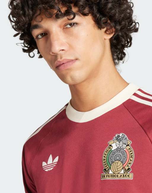 adidas Mexico adicolor T Shirt mit 3 Streifen in Burgunderrot ASOS