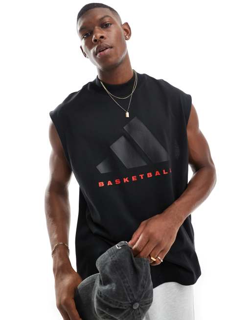 adidas - Mouwloos basketbal T-shirt in zwart