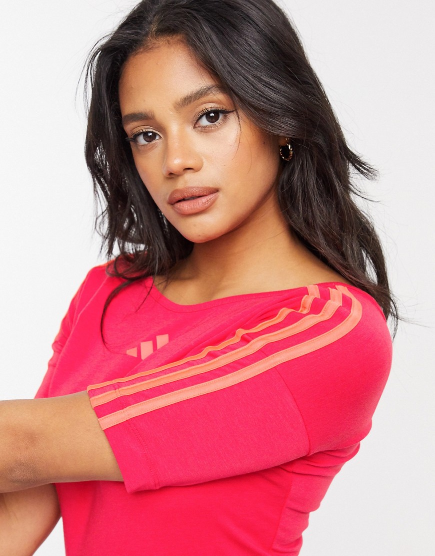 adidas Open Back 3-stripe top in core pink