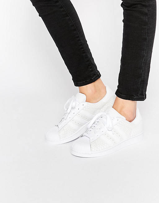 adidas Orginals White Leather Snake Effect Superstar Trainers