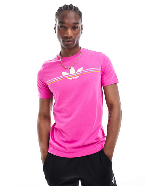 adidas Original 80s graphic logo tee in semi lucid fuchsia